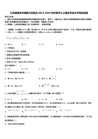 江苏省南京市建邺三校联合2023-2024学年数学七上期末学业水平测试试题含解析.doc