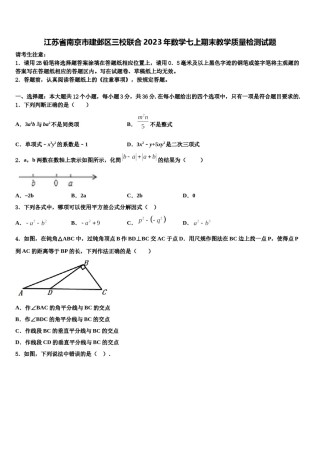 江苏省南京市建邺区三校联合2023年数学七上期末教学质量检测试题含解析.doc