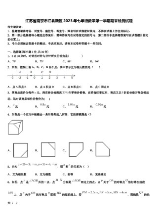 江苏省南京市江北新区2023年七年级数学第一学期期末检测试题含解析.doc