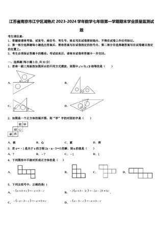 江苏省南京市江宁区湖熟片2023-2024学年数学七年级第一学期期末学业质量监测试题含解析.doc