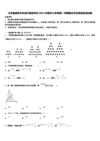 江苏省南京市玄武外国语学校2023年数学七年级第一学期期末学业质量监测试题含解析.doc