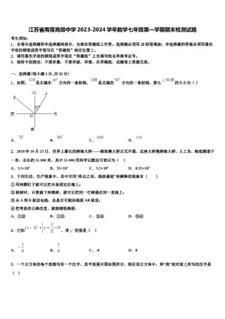 江苏省南菁高级中学2023-2024学年数学七年级第一学期期末检测试题含解析.doc