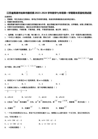江苏省南通市如皋市搬经镇2023-2024学年数学七年级第一学期期末质量检测试题含解析.doc