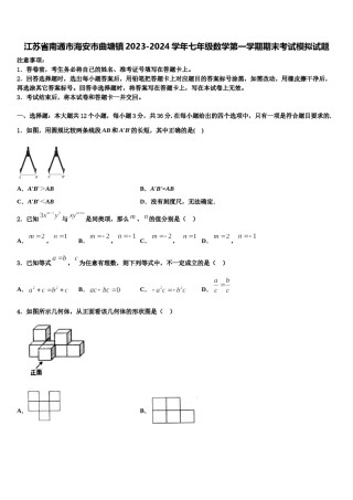江苏省南通市海安市曲塘镇2023-2024学年七年级数学第一学期期末考试模拟试题含解析.doc