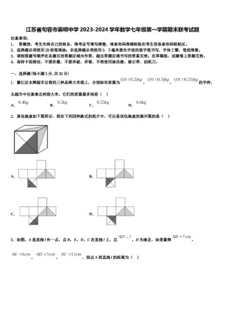 江苏省句容市崇明中学2023-2024学年数学七年级第一学期期末联考试题含解析.doc