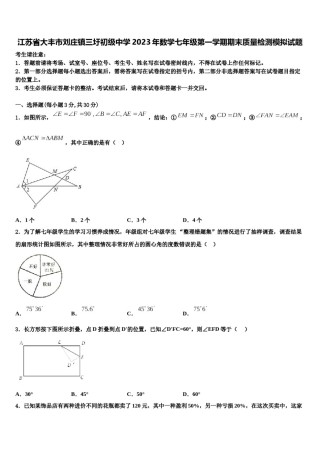 江苏省大丰市刘庄镇三圩初级中学2023年数学七年级第一学期期末质量检测模拟试题含解析.doc