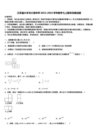 江苏省大丰市小海中学2023-2024学年数学七上期末经典试题含解析.doc