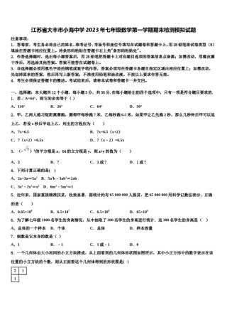 江苏省大丰市小海中学2023年七年级数学第一学期期末检测模拟试题含解析.doc
