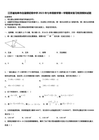 江苏省如皋市白蒲镇初级中学2023年七年级数学第一学期期末复习检测模拟试题含解析.doc