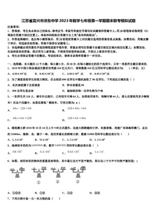 江苏省宜兴市洑东中学2023年数学七年级第一学期期末联考模拟试题含解析.doc