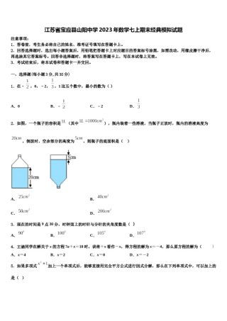 江苏省宝应县山阳中学2023年数学七上期末经典模拟试题含解析.doc