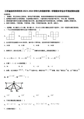 江苏省徐州市邳州市2023-2024学年七年级数学第一学期期末学业水平测试模拟试题含解析.doc