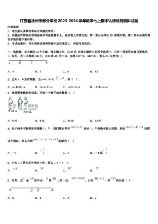 江苏省徐州市部分学校2023-2024学年数学七上期末达标检测模拟试题含解析.doc
