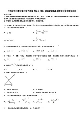 江苏省徐州市鼓楼区树人中学2023-2024学年数学七上期末复习检测模拟试题含解析.doc