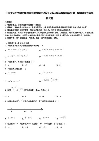 江苏省扬州大学附属中学东部分学校2023-2024学年数学七年级第一学期期末经典模拟试题含解析.doc