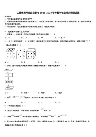 江苏省扬州宝应县联考2023-2024学年数学七上期末调研试题含解析.doc