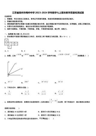 江苏省扬州市梅岭中学2023-2024学年数学七上期末教学质量检测试题含解析.doc