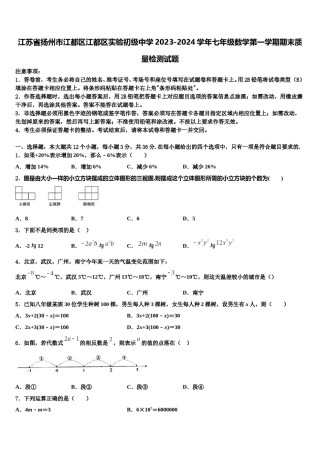 江苏省扬州市江都区江都区实验初级中学2023-2024学年七年级数学第一学期期末质量检测试题含解析.doc