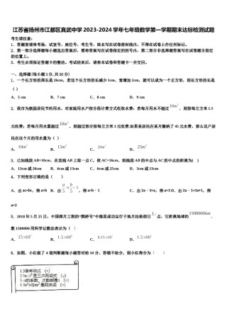 江苏省扬州市江都区真武中学2023-2024学年七年级数学第一学期期末达标检测试题含解析.doc