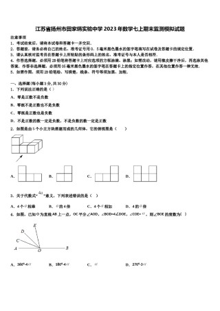 江苏省扬州市田家炳实验中学2023年数学七上期末监测模拟试题含解析.doc