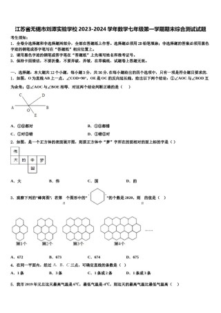 江苏省无锡市刘潭实验学校2023-2024学年数学七年级第一学期期末综合测试试题含解析.doc