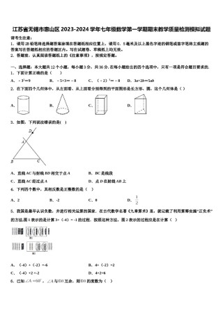江苏省无锡市惠山区2023-2024学年七年级数学第一学期期末教学质量检测模拟试题含解析.doc