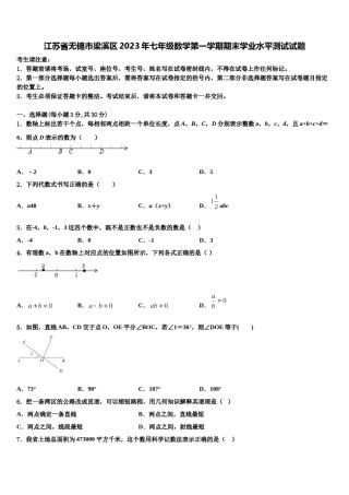 江苏省无锡市梁溪区2023年七年级数学第一学期期末学业水平测试试题含解析.doc
