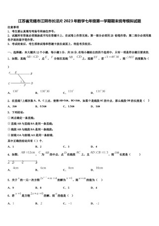 江苏省无锡市江阴市长泾片2023年数学七年级第一学期期末统考模拟试题含解析.doc