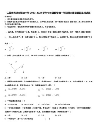 江苏省无锡市硕放中学2023-2024学年七年级数学第一学期期末质量跟踪监视试题含解析.doc