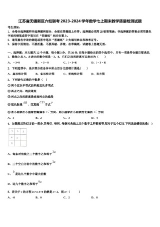 江苏省无锡新区六校联考2023-2024学年数学七上期末教学质量检测试题含解析.doc