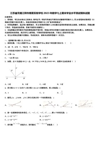 江苏省无锡江阴市南菁实验学校2023年数学七上期末学业水平测试模拟试题含解析.doc