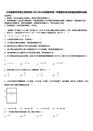 江苏省泰州市靖江实验学校2023年七年级数学第一学期期末学业质量监测模拟试题含解析.doc