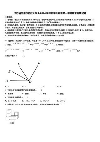 江苏省苏州市名校2023-2024学年数学七年级第一学期期末调研试题含解析.doc