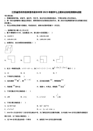 江苏省苏州市张家港市梁丰中学2023年数学七上期末达标检测模拟试题含解析.doc