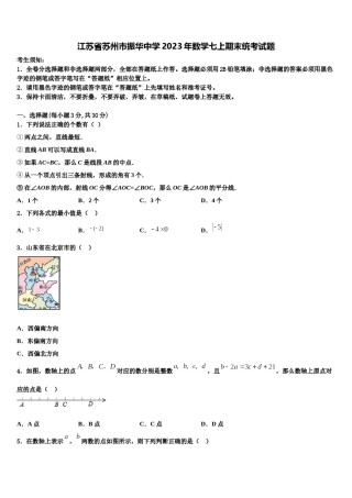 江苏省苏州市振华中学2023年数学七上期末统考试题含解析.doc