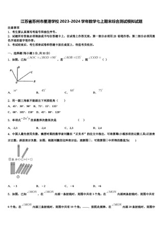 江苏省苏州市星港学校2023-2024学年数学七上期末综合测试模拟试题含解析.doc