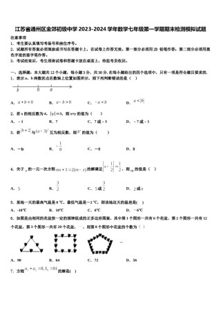 江苏省通州区金郊初级中学2023-2024学年数学七年级第一学期期末检测模拟试题含解析.doc