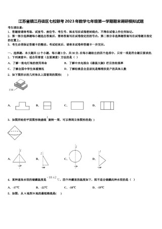 江苏省镇江丹徒区七校联考2023年数学七年级第一学期期末调研模拟试题含解析.doc