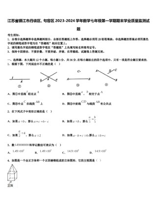 江苏省镇江市丹徒区、句容区2023-2024学年数学七年级第一学期期末学业质量监测试题含解析.doc