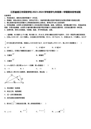 江苏省靖江市实验学校2023-2024学年数学七年级第一学期期末统考试题含解析.doc