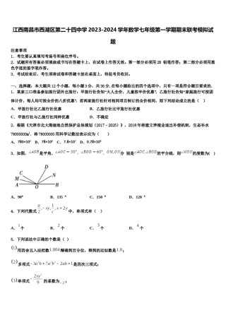 江西南昌市西湖区第二十四中学2023-2024学年数学七年级第一学期期末联考模拟试题含解析.doc