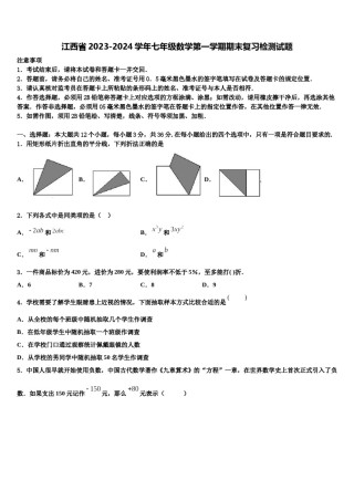 江西省2023-2024学年七年级数学第一学期期末复习检测试题含解析.doc