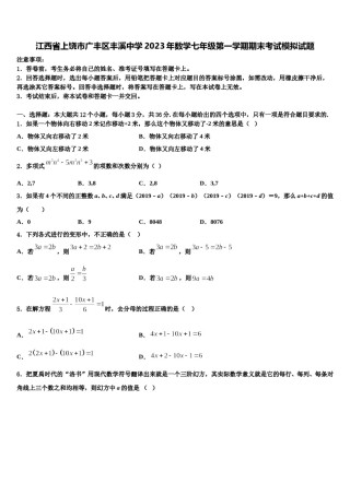 江西省上饶市广丰区丰溪中学2023年数学七年级第一学期期末考试模拟试题含解析.doc