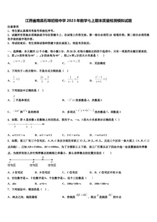 江西省南昌石埠初级中学2023年数学七上期末质量检测模拟试题含解析.doc