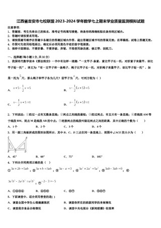 江西省吉安市七校联盟2023-2024学年数学七上期末学业质量监测模拟试题含解析.doc