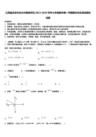 江西省吉安市吉水外国语学校2023-2024学年七年级数学第一学期期末综合测试模拟试题含解析.doc
