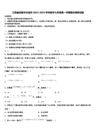 江西省宜春市丰城市2023-2024学年数学七年级第一学期期末调研试题含解析.doc