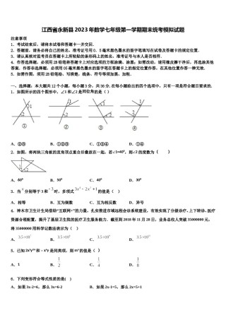 江西省永新县2023年数学七年级第一学期期末统考模拟试题含解析.doc