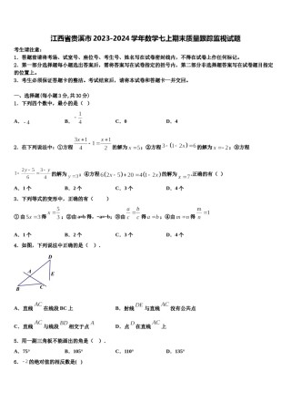 江西省贵溪市2023-2024学年数学七上期末质量跟踪监视试题含解析.doc