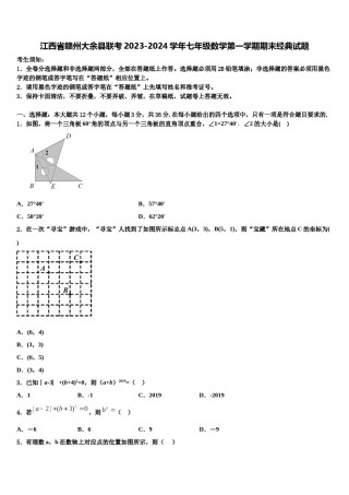 江西省赣州大余县联考2023-2024学年七年级数学第一学期期末经典试题含解析.doc